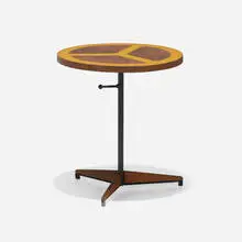 Peter Pepper Products, Adjustable occasional table, c. 1955, enameled steel, walnut, resin