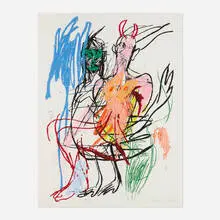 Two Figures in the Wind by Cristina de Miguel, 2022, screenprint in colors hand-finished in oil stick on Coventry Rag, sold Feb 2026