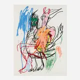 Cristina de Miguel, Two Figures in the Wind, 2022, screenprint in colors hand-finished in oil stick on Coventry Rag