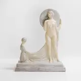 Gaston Deblaize, Art Deco cream-glazed figure group, c.1930