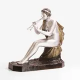 Gustave Obiols, Patinated and silvered-bronze figure of a piper, c.1920s