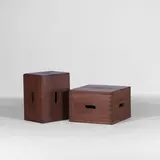 Pair of 'LC14 Tabouret Cabonon' cube stools by Charles-Édouard Jeanneret aka 'Le Corbusier', c.1967, teak, sold Oct 2025