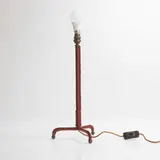 Jacques Adnet, Table lamp, c.1955, hand-stitched red leather over a brass frame