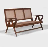 'Model 'PJ-010705 Compass’ three-seater lounge sofa by Pierre Jeanneret, c.1956, teak and cane with hand-braided canework to the seat bottom and backrest, sold Oct 2025