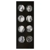 Piero Fornasetti, Group of eight 'Eva' coasters, c.1965, lithographically-decorated and hand-painted ceramic
