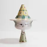 Lidded pottery face jar by Bjørn Wiinblad, sold Oct 2025