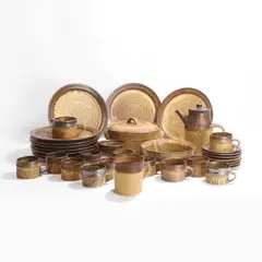 Emmanuel Cooper, Tea service, stoneware with brown and yellow glaze