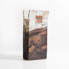 Robin Welch, Monumental stoneware slab vase, and a textured polychrome surface with white and red enamels