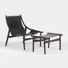 Stefano Gallizioli, Ebonised and leather 'Mira' armchair and footstool