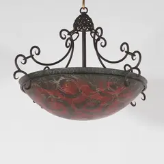 Ulla Darni, Painted glass plafonnier ceiling light, the domed glass shade decorated with a scrolled floral pattern