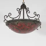 Ulla Darni, Painted glass plafonnier ceiling light, the domed glass shade decorated with a scrolled floral pattern