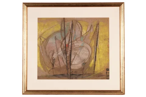 John Tunnard, Abstract with lettering, charcoal, pastel and watercolour