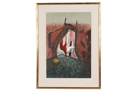 John Tunnard, Matrix, watercolour over black chalk