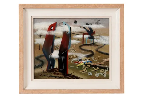 John Tunnard, Rack, oil painting on glass