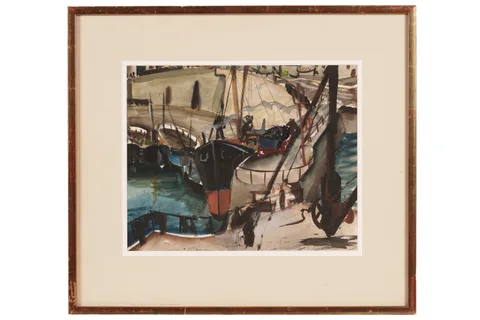 John Tunnard, Harbour, watercolour on paper