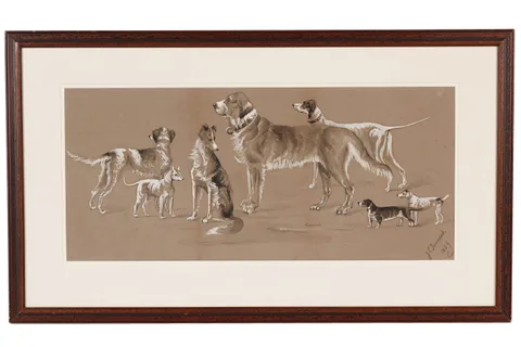 Canine Studies by John Charles Tunnard, ink wash and gouache, sold Jun 2026