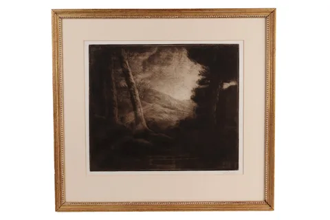 Alphonse Legros, Au bord de l'eau, effet du matin, etching