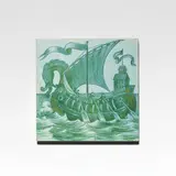 William De Morgan, 'Fantastical boat', tile