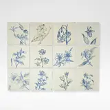 Evelyn De Morgan, Set of twelve tiles, 1878, Glazed earthenware, each hand painted with floral motifs, on Minton blanks