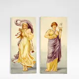 John McLennan, Two painted tiles, circa 1890, Glazed and painted earthenware, each decorated with a Classical maiden
