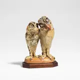 Robert Wallace Martin, for Martin Brothers, 1901, Stoneware, salt-glazed in tones of brown, blue, and green, mounted on a wooden base