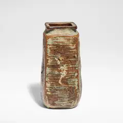 Edwin Martin, for Martin Brothers, 1901, Glazed stoneware, of square tapering form, incised decoration of fish and sea creatures