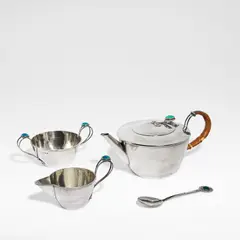 Bernard Cuzner, Arts and Crafts tea service, 1907, Sterling silver, comprising