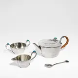 Bernard Cuzner, Arts and Crafts tea service, 1907, Sterling silver, comprising
