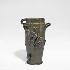 Joseph Gustave Chéret, 'Cherubin et Grenouilles', vase, circa 1885, Patinated bronze, modelled in relief with putto clinging to branches over frogs