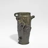 Joseph Gustave Chéret, 'Cherubin et Grenouilles', vase, circa 1885, Patinated bronze, modelled in relief with putto clinging to branches over frogs
