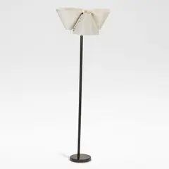 'Angel Wing', model no. A809, floor lamp by Alvar Aalto, circa 1956, Leather mounted brass, enamelled steel shades, sold Jun 2025