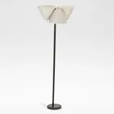 Alvar Aalto, 'Angel Wing', model no. A809, floor lamp, circa 1956, Leather mounted brass, enamelled steel shades