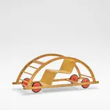 Hans Brockhage & Erwin Andrä, 'Schaukelwagen', play furniture, circa 1950, Beech with moulded birch plywood, painted wood and rubber wheels