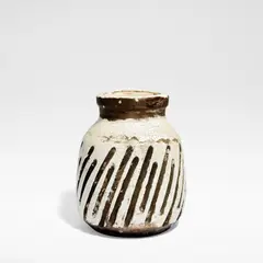 Jean Besnard, Vase, circa 1935, Glazed stoneware, incised with angled groves around the body, decorated in a white crackle glaze