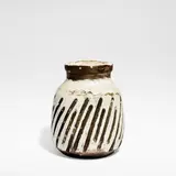 Jean Besnard, Vase, circa 1935, Glazed stoneware, incised with angled groves around the body, decorated in a white crackle glaze