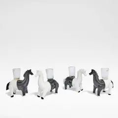 for Venini by Fulvio Bianconi, Lattimo applied glass, each modelled as a horse, each with a clear glass sconce to the back, sold Jun 2025