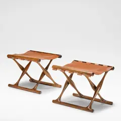 Poul Hundevad, 'Guldhøj', model no. 41, pair of stools, circa 1960, Oak, leather