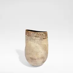 Hans Coper, Ovoid form with flattened cylinder, circa 1966, Stoneware, layered porcelain slips and engobes over a textured and incised body, the interior with a manganese glaze