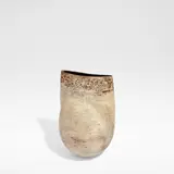 Hans Coper, Ovoid form with flattened cylinder, circa 1966, Stoneware, layered porcelain slips and engobes over a textured and incised body, the interior with a manganese glaze