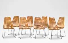 Hans Brattrud, for Hove Møbler, Teak and chromed metal, the bent ply seats raised on sledge supports