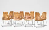 Hans Brattrud, for Hove Møbler, Teak and chromed metal, the bent ply seats raised on sledge supports