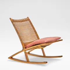 F. Kayser, for Vatne Mobler, Teak, handwoven cane, brass details