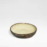 Bernard Leach, Oval dish, Stoneware, rich tenmoku and iron glazes to exterior, pale cream ash glaze to interior