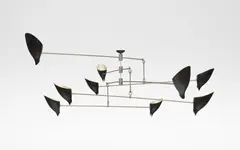 'Bottle Tiered Mobile No. 405', ceiling light, designed 2014 by David Weeks Studio, Powder-coated aluminium, nickel-plated aluminium, stainless steel, electrical fittings, offered Jun 2025