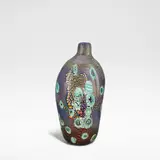 Aldo Nason, 'Yokohama', vase, circa 1968, Blue cased glass, decorated murrine and gilt foil inclusions, the pinched sides rising to a round shoulder and a cylindrical neck