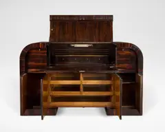 Otto Prutscher, Unique illuminated secrétaire, commissioned by Theodor Kremenezky for Margarete Czernin, née Rous, No. 10 Dannebergplatz, Vienna, circa 1933, Macassar ebony-veneered wood, Thuya Burl-veneered wood