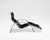 Fred Scott, Chaise lounge, 1970, Leather, chromium-plated steel, acrylic