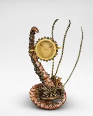 Mark Brazier-Jones, Unique illuminated 'Octopus' table clock, 1990, Bronze, brass, steel, patinated steel, copper, glass
