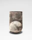 Hans Coper, Ovoid form with flattened cylinder, circa 1967, Stoneware, porcelain slips and engobes over a textured and incised body, the interior with a manganese glaze