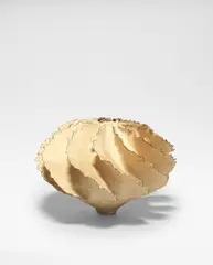 'Breeze Flange' circa 1976 by Ursula Morley Price, Stoneware, pale creamy brown layered slips and glazes with brown to the frilled rims, sold Oct 2024